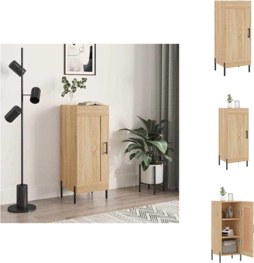 VidaXL Dressoir Sonoma Eiken 34.5 x 34 x 90 cm Voldoende Opbergruimte Display Functie Praktische Deur Metalen Poten Keukenkast