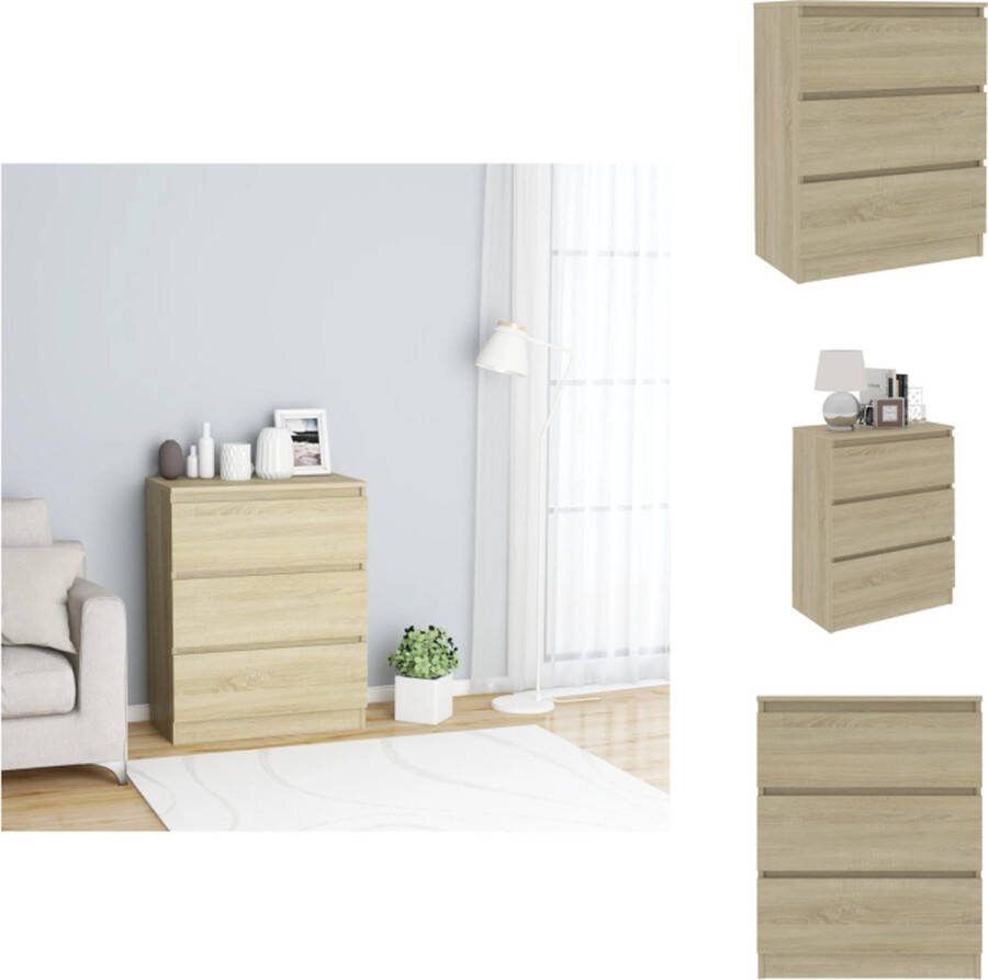 VidaXL Dressoir Sonoma Eiken 60 x 35 x 76 cm 3 lades Bewerkt hout Keukenkast