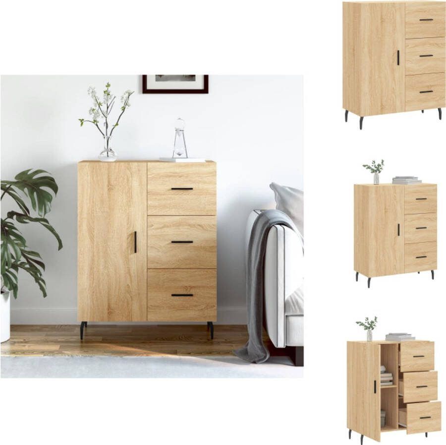 VidaXL Dressoir Sonoma Eiken 69.5 x 34 x 90 cm 3 Lades 2 Vakken Keukenkast