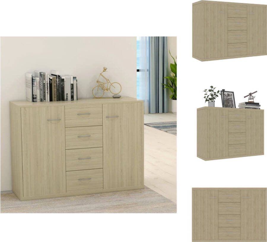 VidaXL Dressoir Sonoma Eiken 88 x 30 x 65 cm 4 lades 2 deuren Keukenkast
