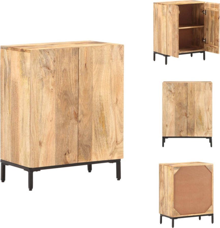 VidaXL Dressoir Vintage Hout 60 x 35 x 77 cm Massief mangohout Zwart staal Keukenkast