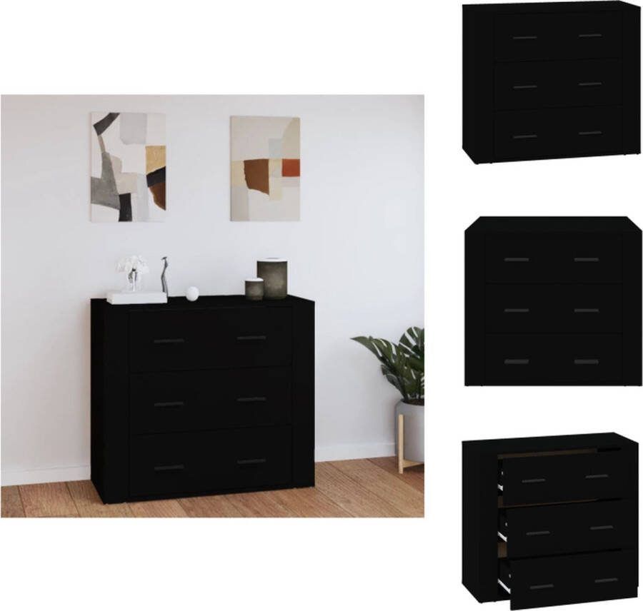 VidaXL Dressoir Zwart 80 x 33 x 70 cm Duurzaam bewerkt hout 3 lades Stevig blad Keukenkast