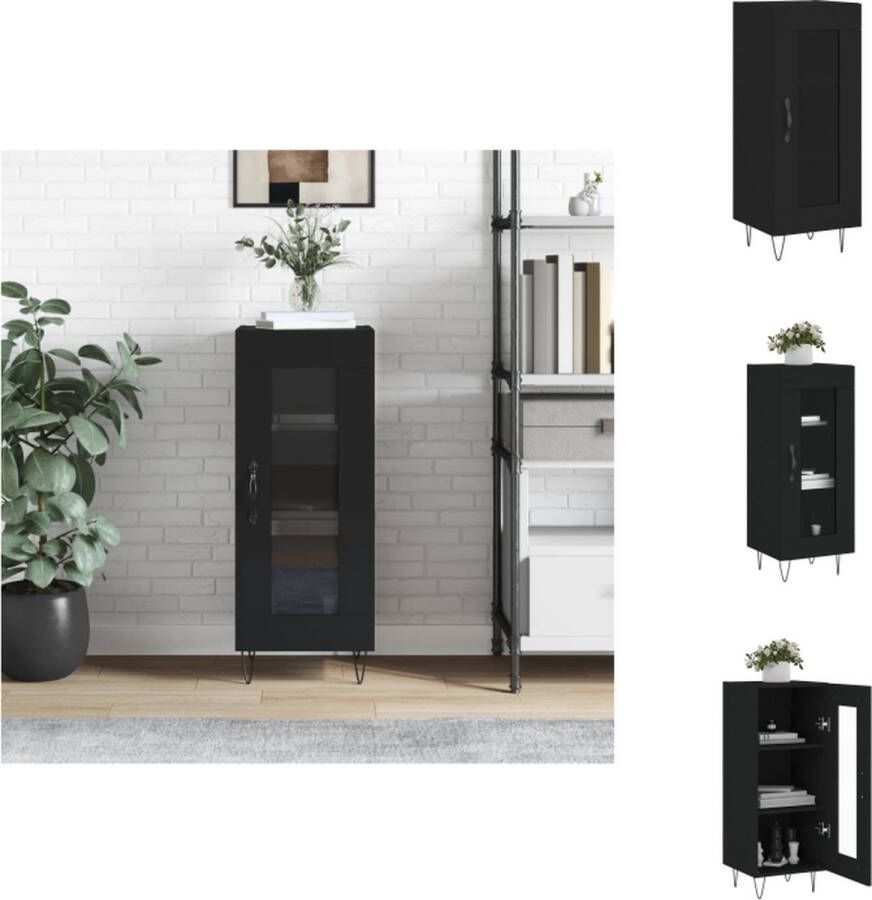 VidaXL Dressoir Zwart Bewerkt Hout 34.5 x 34 x 90 cm Met Glazen Deur Keukenkast