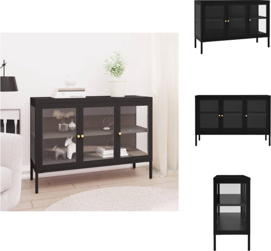 VidaXL Dressoir Zwart Staal 105 x 35 x 70 cm Met glazen deur Keukenkast