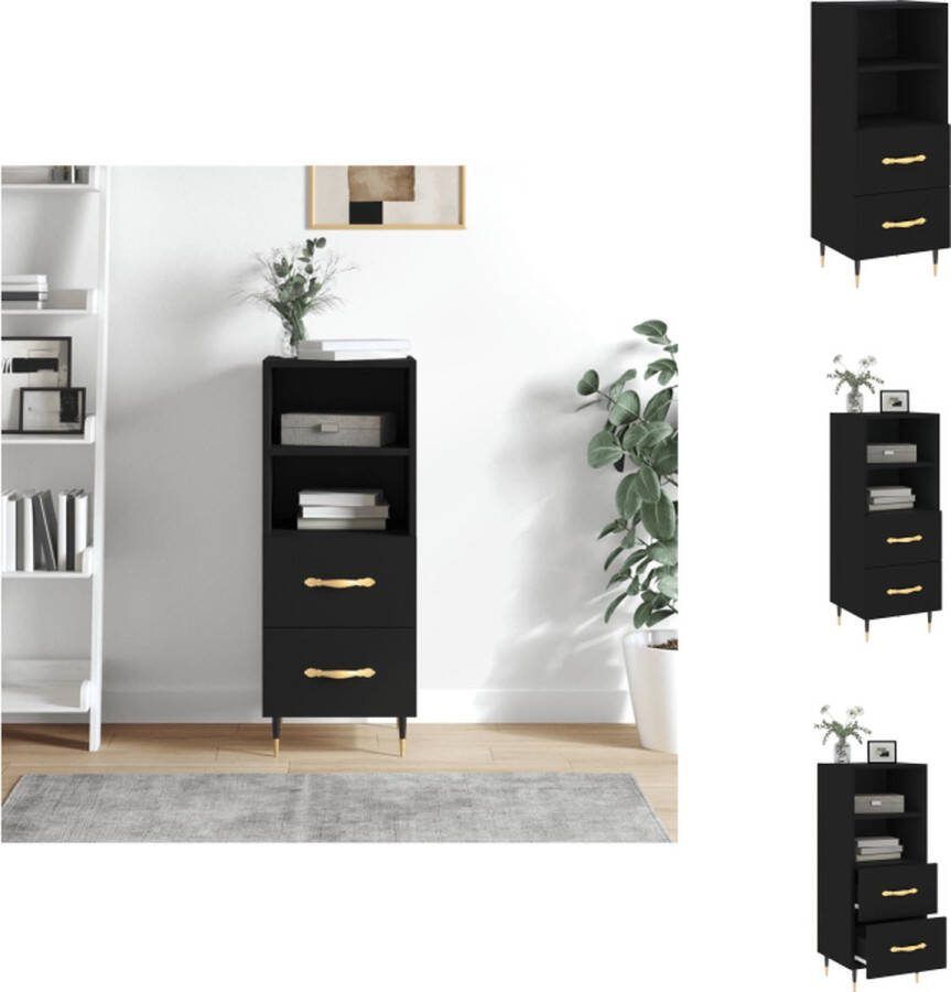 VidaXL Dressoir Zwarte bewerkt houten kast 34.5 x 34 x 90 cm Metalen poten Keukenkast