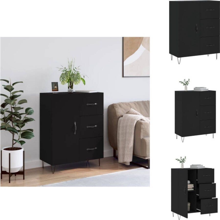 VidaXL Dressoir Zwarte Houten Kast 69.5 x 34 x 90 cm Opbergruimte Weergavefunctie Keukenkast