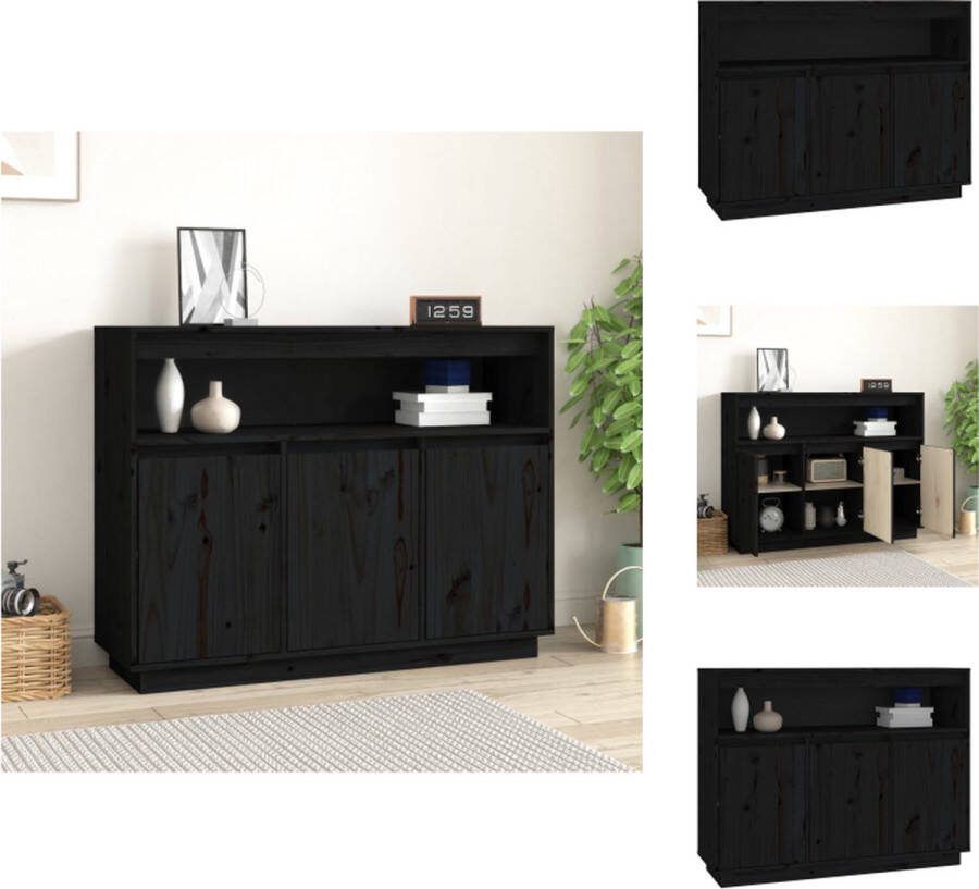 VidaXL Dressoir Zwarte Massief Grenenhout 104.5 x 34 x 80 cm Stabiel blad Keukenkast