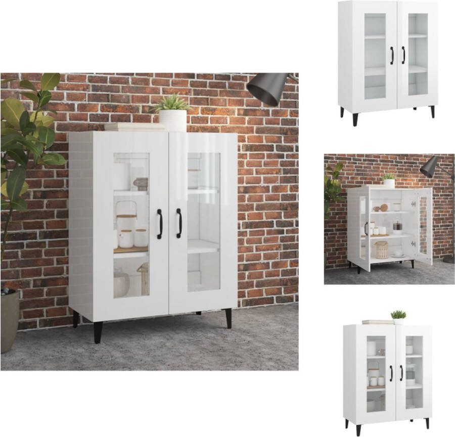 VidaXL Dressoirs Hoogglans wit 69.5 x 34 x 90 cm Bewerkt hout en glas Keukenkast