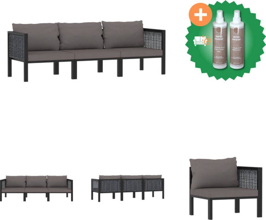 VidaXL Loungebank Poly Rattan Antraciet 200 x 68 x 64 cm Tuinset Inclusief Onderhoudsset
