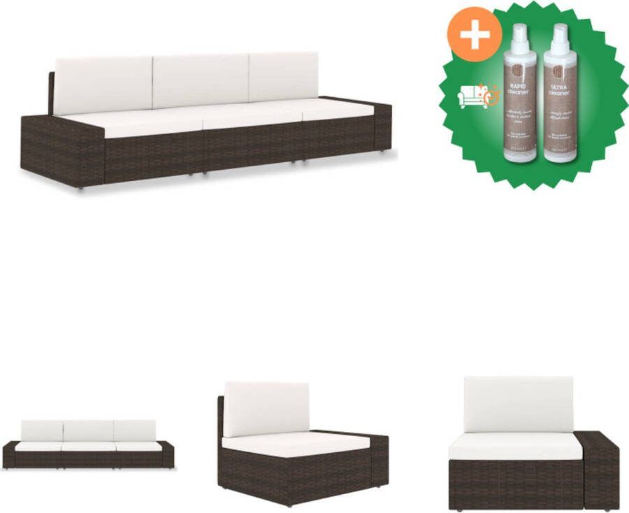 VidaXL Rattan Loungebank Middenbank 58.5x65.5x52 cm Bruin en Crèmewit PE-rattan Tuinbank Inclusief Onderhoudsset