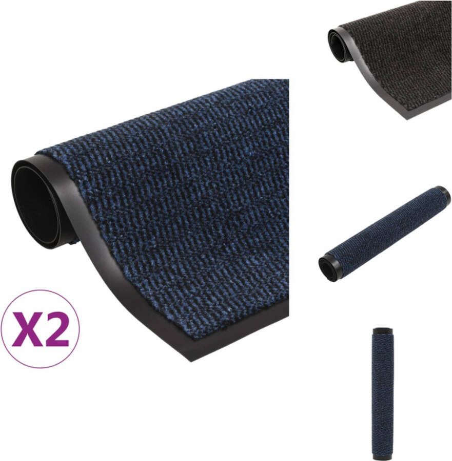VidaXL Droogloopmat Anti-slip Mat van getuft polypropyleen Blauw 120 x 180 cm 5.5 mm hoog 1.960 g m² Inclusief 2 matten Deurmat