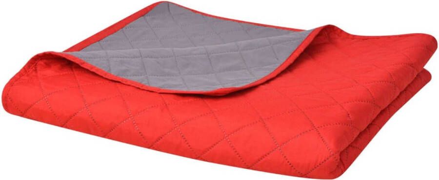 VidaXL -Dubbelzijdige-quilt-bedsprei-rood-en-grijs-230x260-cm