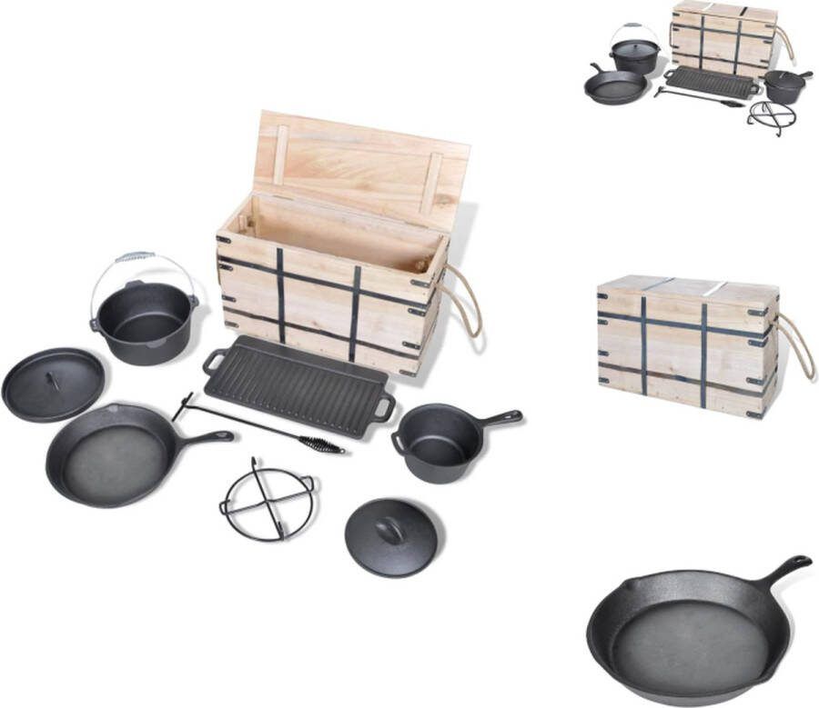 VidaXL Dutch Oven Set 9-delig (18.95 kg) Gietijzer BBQ en picknick benodigdheden Braadslede