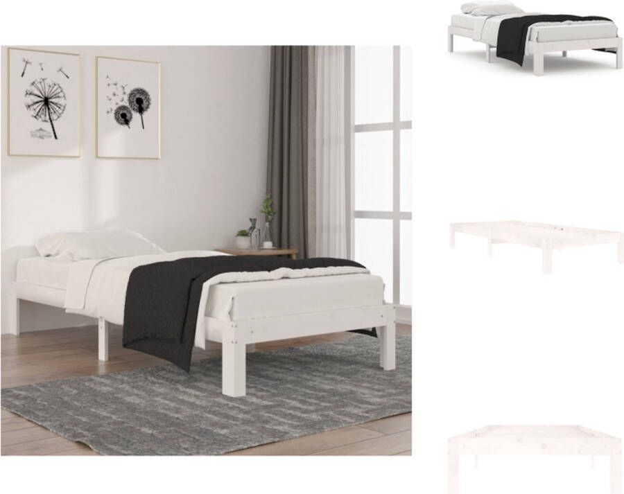 VidaXL Eenpersoonsbed Houten bedframe 203.5 x 93.5 x 30 cm Massief grenenhout Wit Bed