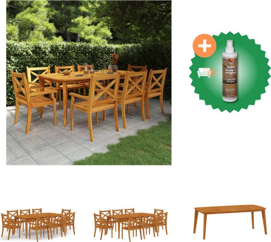 VidaXL Eethoek Acaciahout Tuintafel 200x100 Gelat Ontwerp Tuinset Inclusief Houtreiniger en verfrisser