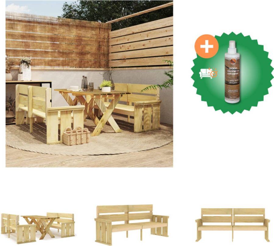VidaXL Eethoek Bank en Tafel 160x73x70 cm Grenenhout Groen Geïmpregneerd Tuinset Inclusief Houtreiniger en verfrisser