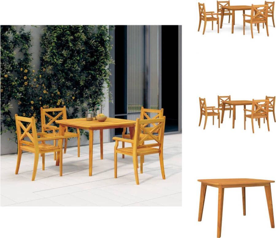 VidaXL Eethoek Massief Acaciahout Tuintafel 110x110x75 cm Gelat Ontwerp Tuinset
