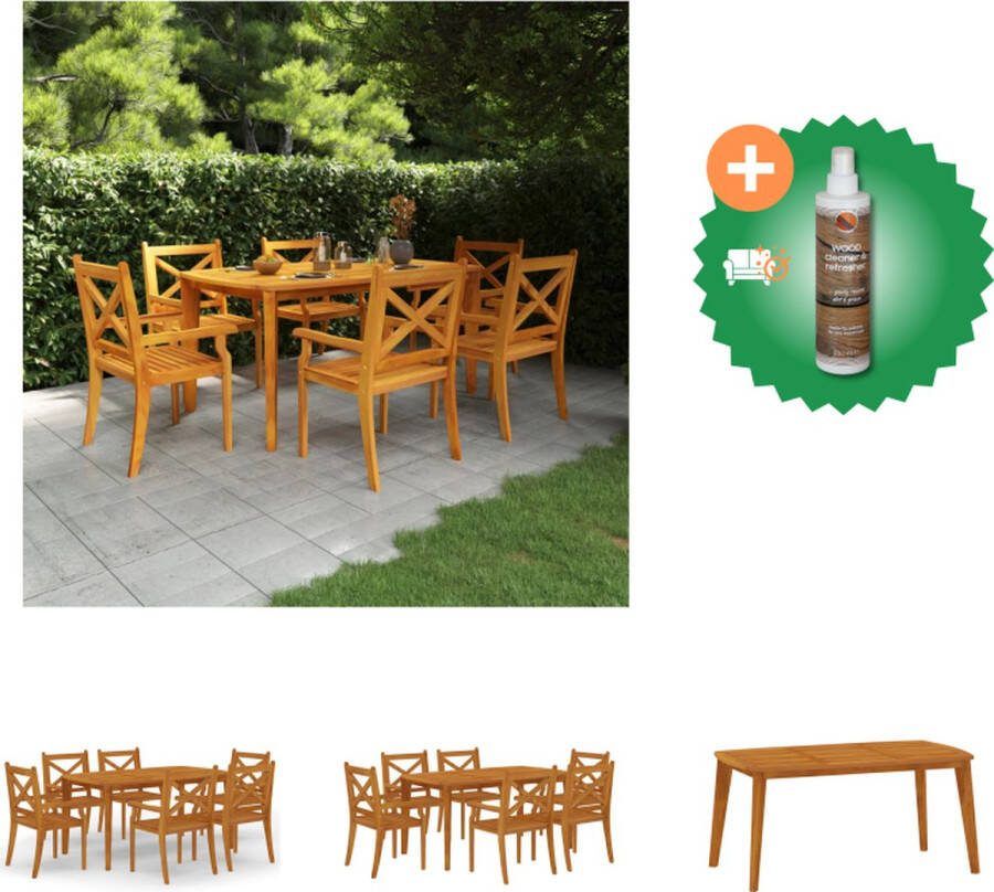 VidaXL Eethoek Massief Acaciahout Tuintafel 160x90x75cm Rustiek Ontwerp Tuinset Inclusief Houtreiniger en verfrisser