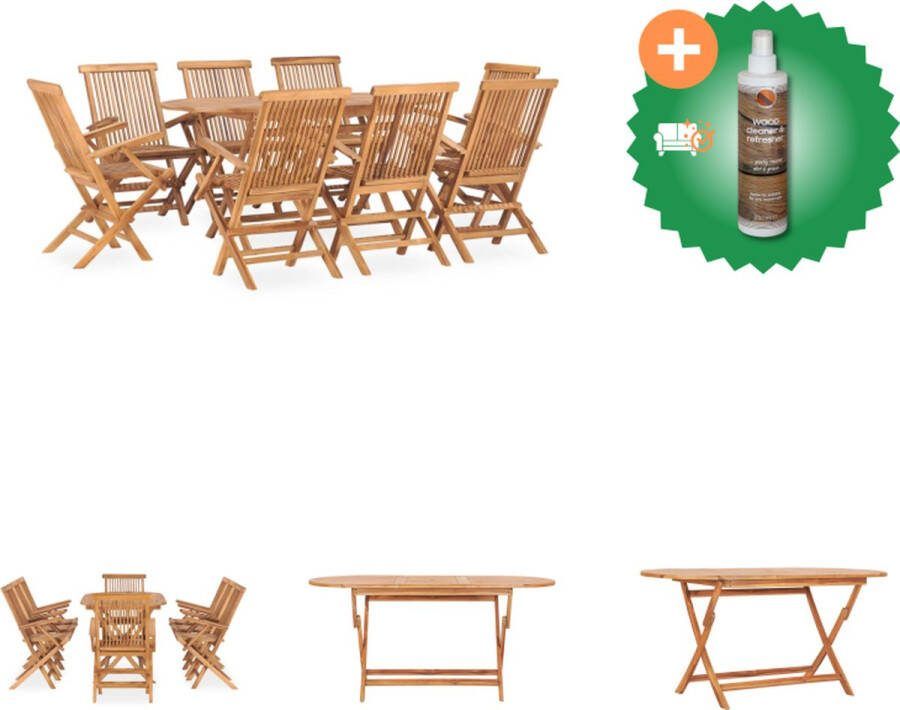 VidaXL Eethoek Massief teakhout Klaptafel 160x80x75 Klapstoel 55x60x89 Waterbasisafwerking Tuinset Inclusief Houtreiniger en verfrisser