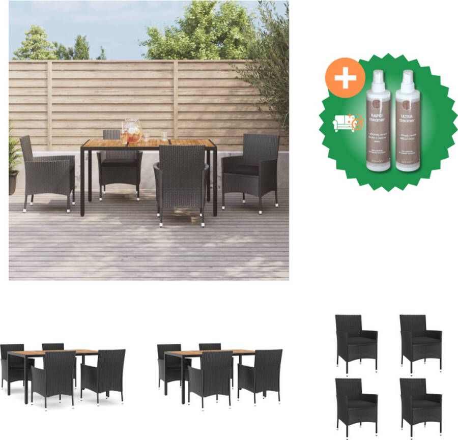 VidaXL Eethoek Poly rattan Zwart 150 x 90 x 75 cm Inclusief zitkussen Tuinset Inclusief Onderhoudsset