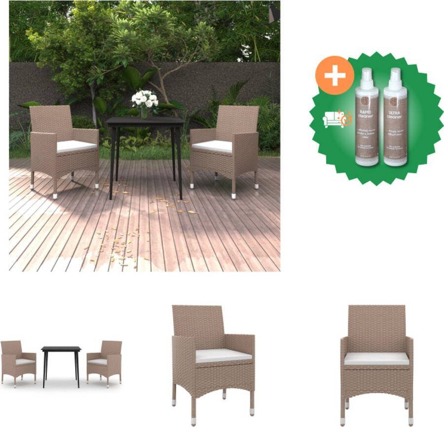 VidaXL Eethoek Poly rattan Zwart 80x80x74cm Beige 2 stoelen 2 zitkussens Tuinset Inclusief Onderhoudsset