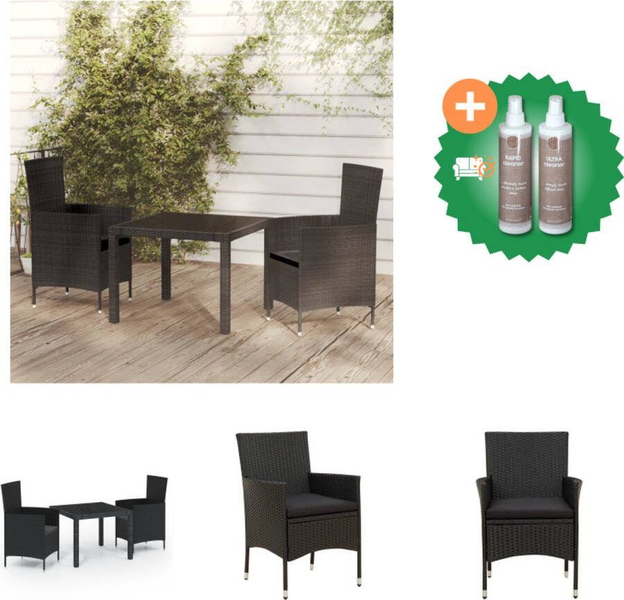 VidaXL Eethoek Rattan 90x90x75 cm Zwart Tafel en stoelen met stalen frame Inclusief kussens Tuinset Inclusief Onderhoudsset