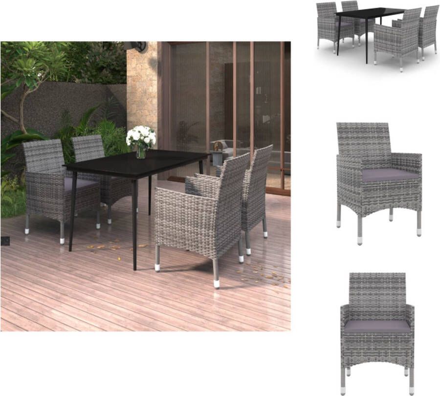 VidaXL eethoek tafel en 4 stoelen grijs 140 x 70 x 74 cm weerbestendig Tuinset