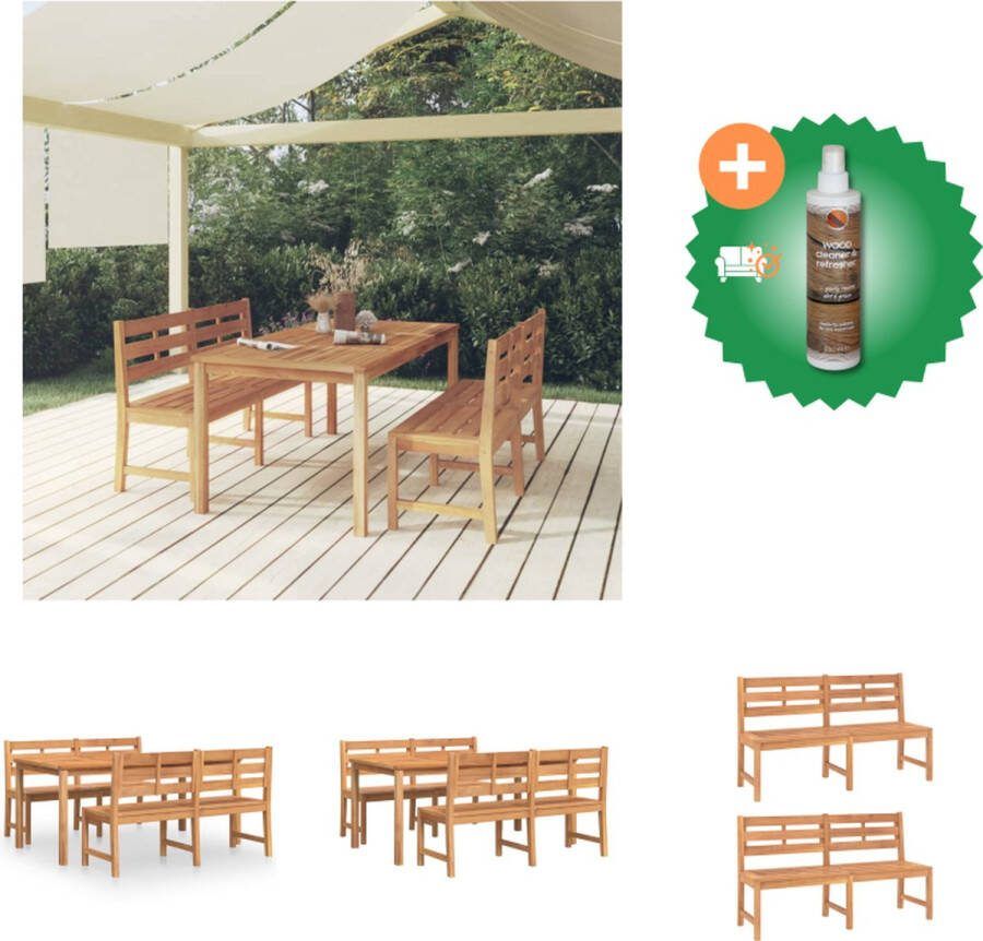 VidaXL Eethoek Teakhout Tafel- 180 x 90 x 77 cm Bank- 150 x 59 x 90 cm Tuinset Inclusief Houtreiniger en verfrisser