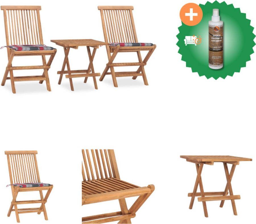 VidaXL Eethoek Teakhout Tuintafel 50x50x50 cm Inklapbaar Rood kussen Tuinset Inclusief Houtreiniger en verfrisser