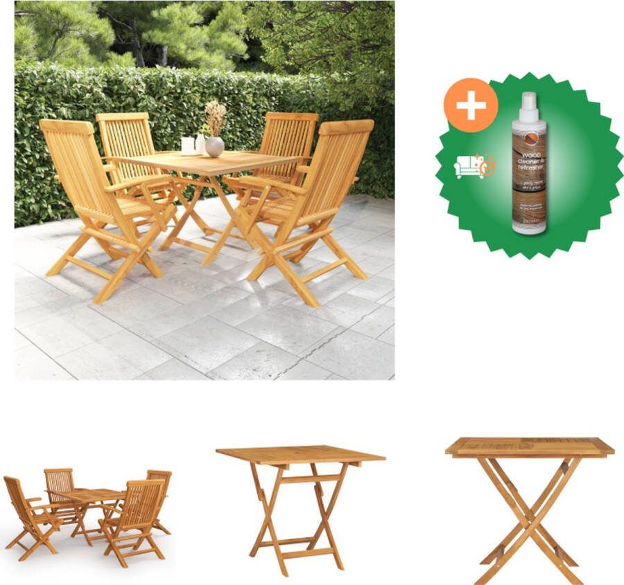 VidaXL Teakhouten Eethoek 85 x 85 x 76 cm Inklapbaar Duurzaam Teakhout Vochtbestendig Insectbestendig 1 Tafel 4 Stoelen Tuinset Inclusief Houtreiniger en verfrisser