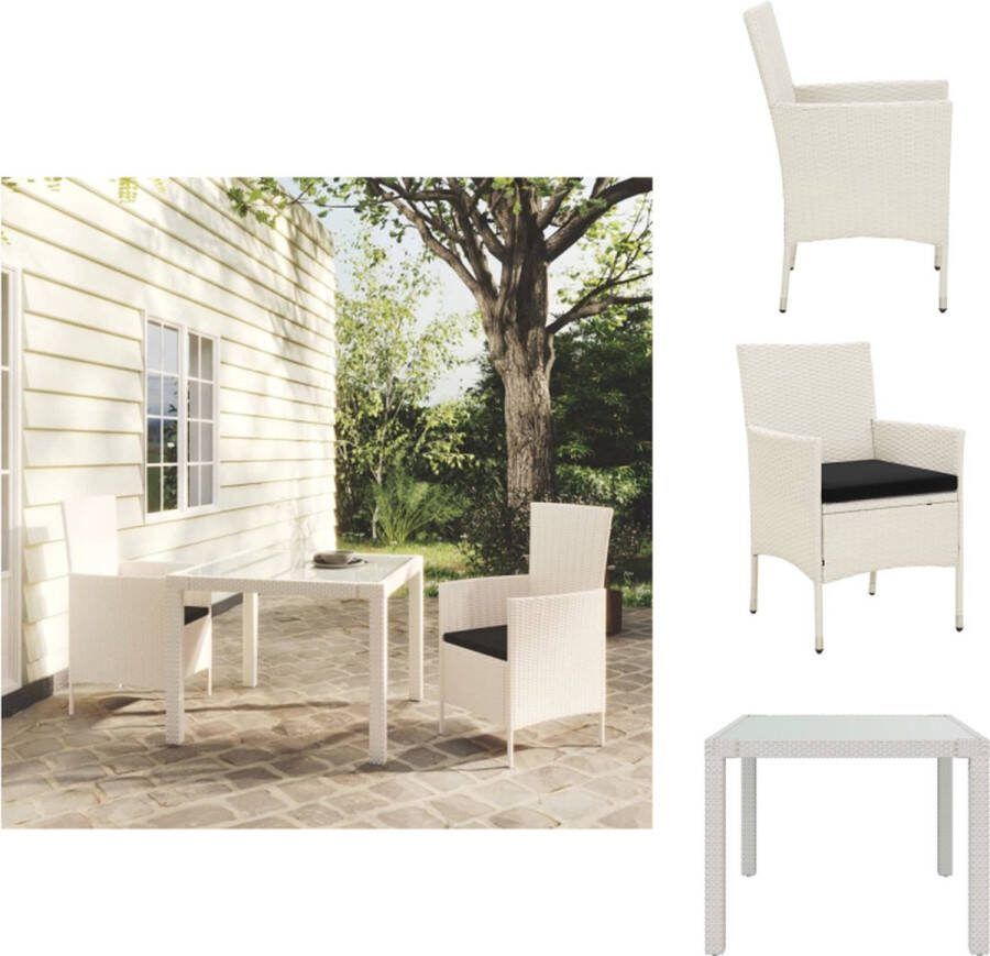 VidaXL Eethoek Tuinset 90x90x75 cm Met PE-rattan Wit Inclusief 2 stoelen en kussens Tuinset