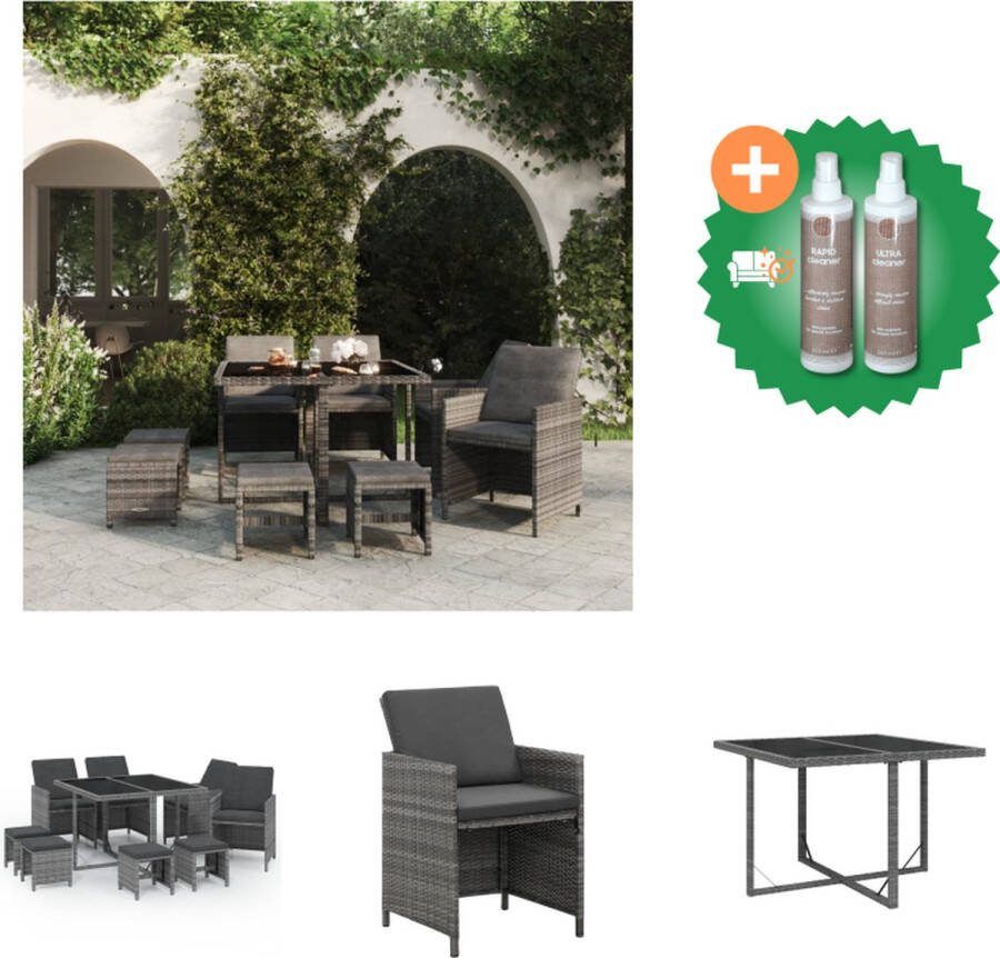 VidaXL Eethoek Tuinset Grijs 109x107x74cm PE rattan en staal Tuinset Inclusief Onderhoudsset