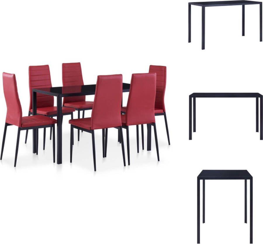 VidaXL Eetkamerset 7-delig Wijnrood Glas en kunstleer 120x60x74cm Set tafel en stoelen