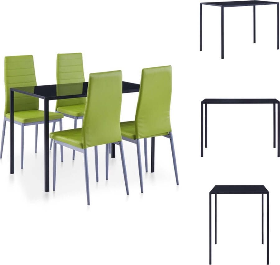 VidaXL Eetkamerset Glas en Kunstleer Groen 105 x 60 x 74 cm 43 x 50 x 96 cm Set tafel en stoelen