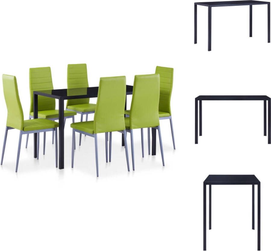 VidaXL Eetkamerset Groen 7 Delen Gehard Glas Kunstleer 120 x 60 x 74 cm 43 x 50 x 96 cm Set tafel en stoelen