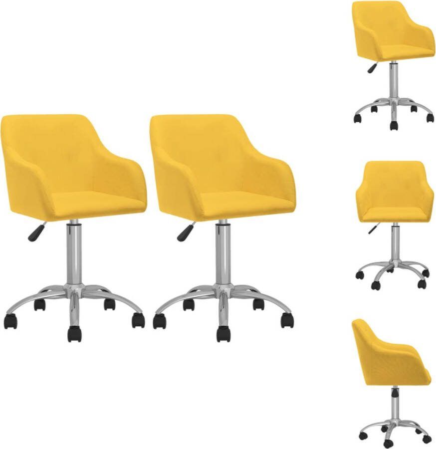 VidaXL Eetkamerstoel Geel 53 x 51.5 x (81 93) cm Fluweel Draaibaar Verrijdbaar Eetkamerstoel