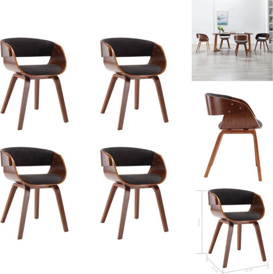 VidaXL Eetkamerstoel Grijs en Donkerbruin 53 x 52 x 70 cm Houten Frame Eetkamerstoel