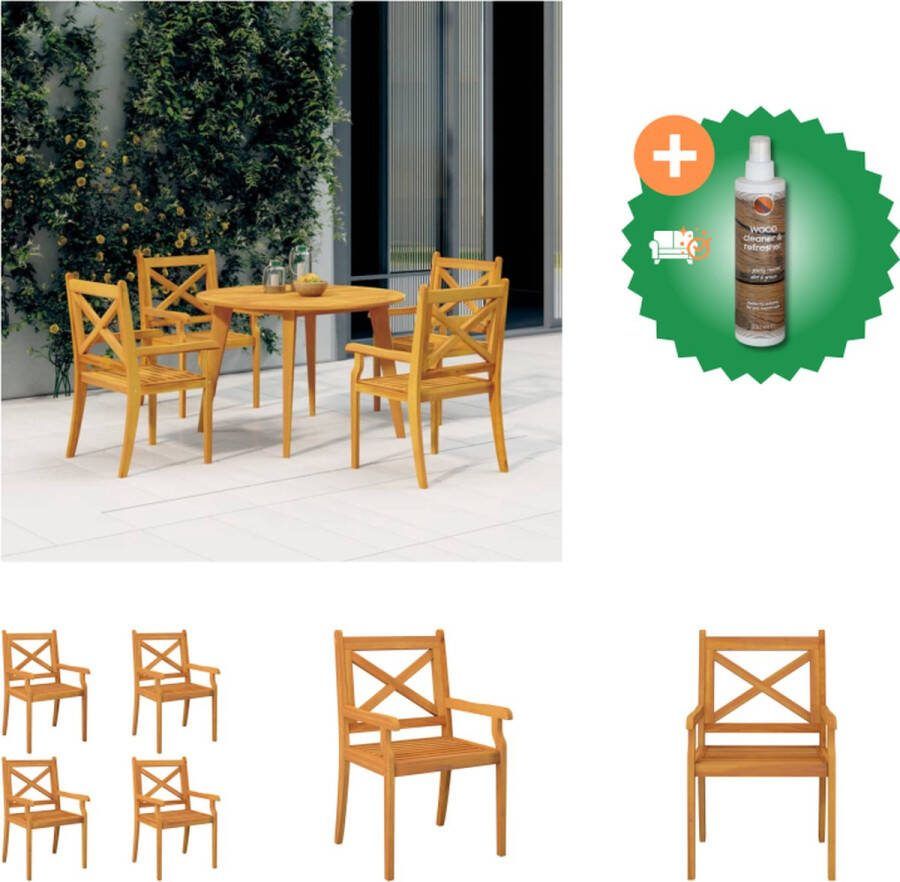 VidaXL Eetkamerstoel Massief Acaciahout 54 x 55 x 90 cm Trendy Ontwerp Tuinstoel Inclusief Houtreiniger en verfrisser