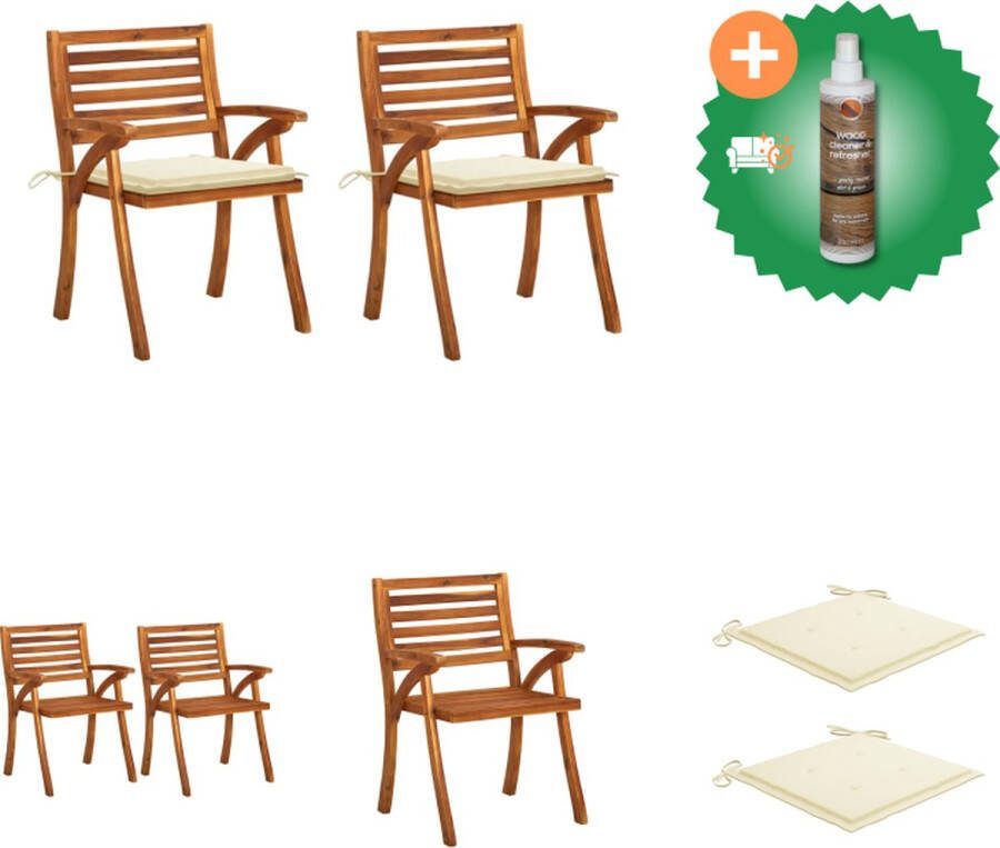 VidaXL eetkamerstoel massief acaciahout 59 x 59 x 87 cm crème kussen Tuinstoel Inclusief Houtreiniger en verfrisser