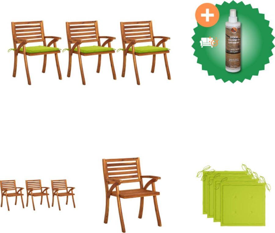 VidaXL Eetkamerstoel Massief acaciahout 59 x 59 x 87 cm HelderGroen Inclusief kussens Tuinstoel Inclusief Houtreiniger en verfrisser