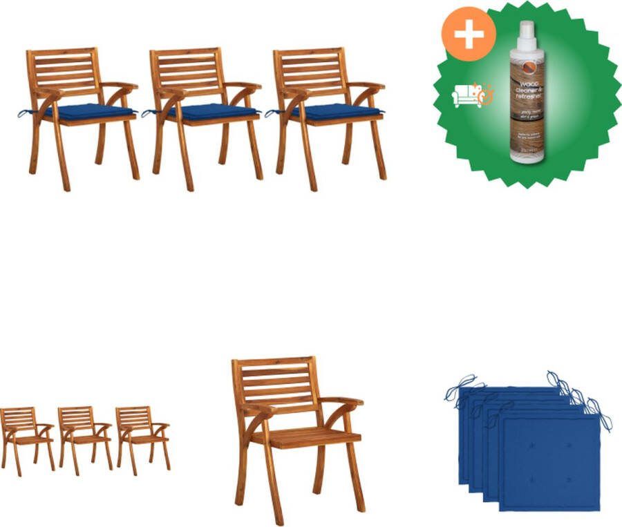 VidaXL Eetkamerstoel massief acaciahout koningsblauw kussen 59x59x87cm monteerbaar Tuinstoel Inclusief Houtreiniger en verfrisser