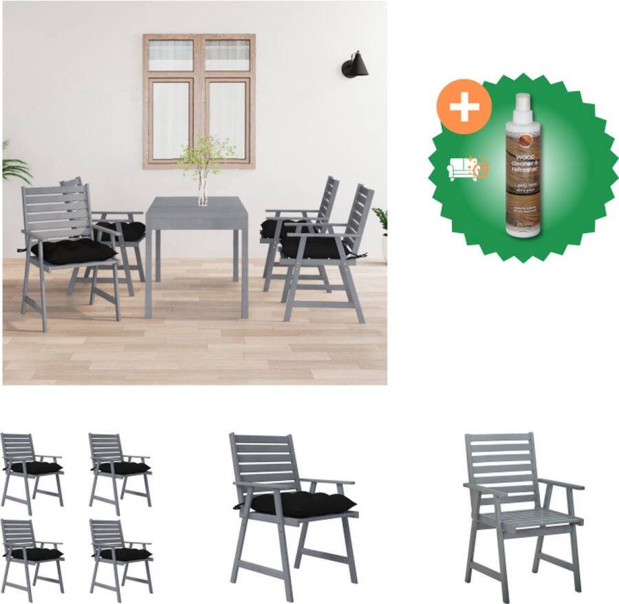 VidaXL Eetkamerstoel Tuin 56x62x92 cm Massief acaciahout Gelat ontwerp Tuinstoel Inclusief Houtreiniger en verfrisser