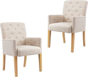 VidaXL Eetkamerstoelen 2 st met armleuningen stof beige