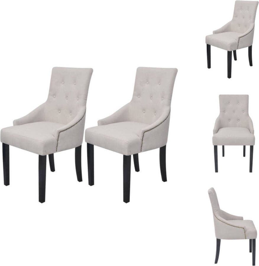 VidaXL Eetkamerstoelen 2 stuks Crèmegrijs Houten frame 52 x 63 x 94 cm Polyester bekleding Eetkamerstoel