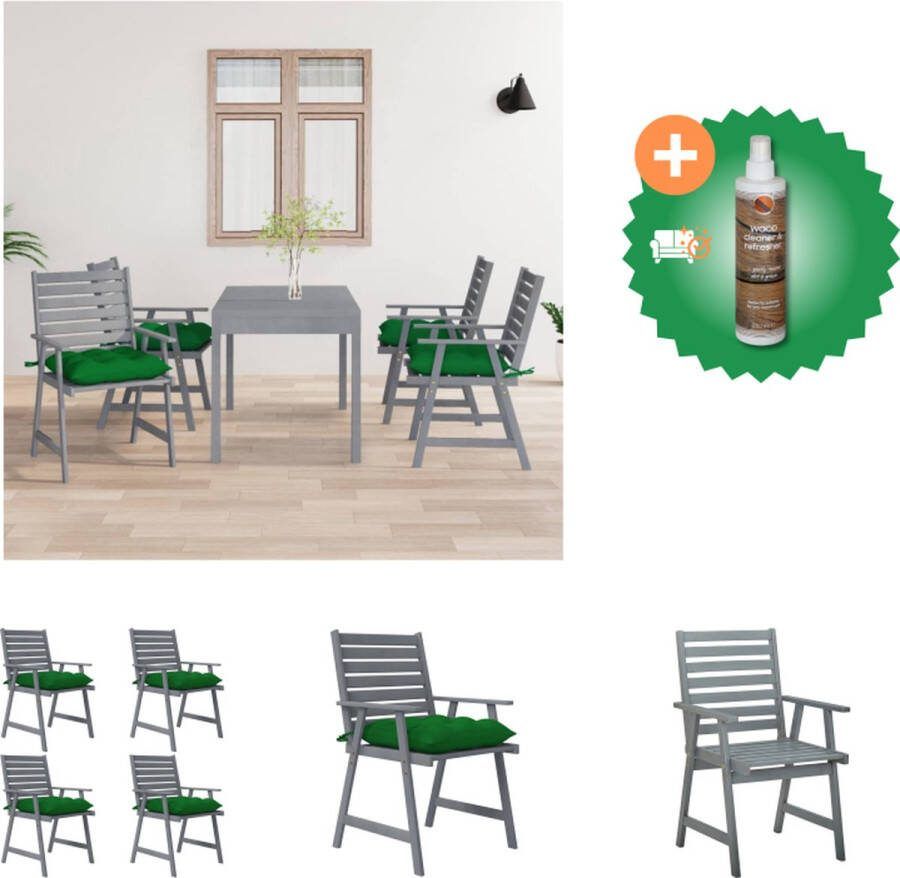 VidaXL Eetkamerstoelen Acaciahout 56x62x92cm Groen kussen Tuinstoel Inclusief Houtreiniger en verfrisser