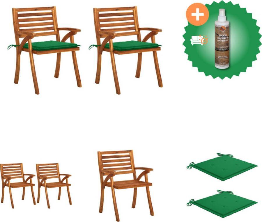VidaXL Eetkamerstoelen Acaciahout 59 x 59 cm Groen kussen Tuinstoel Inclusief Houtreiniger en verfrisser