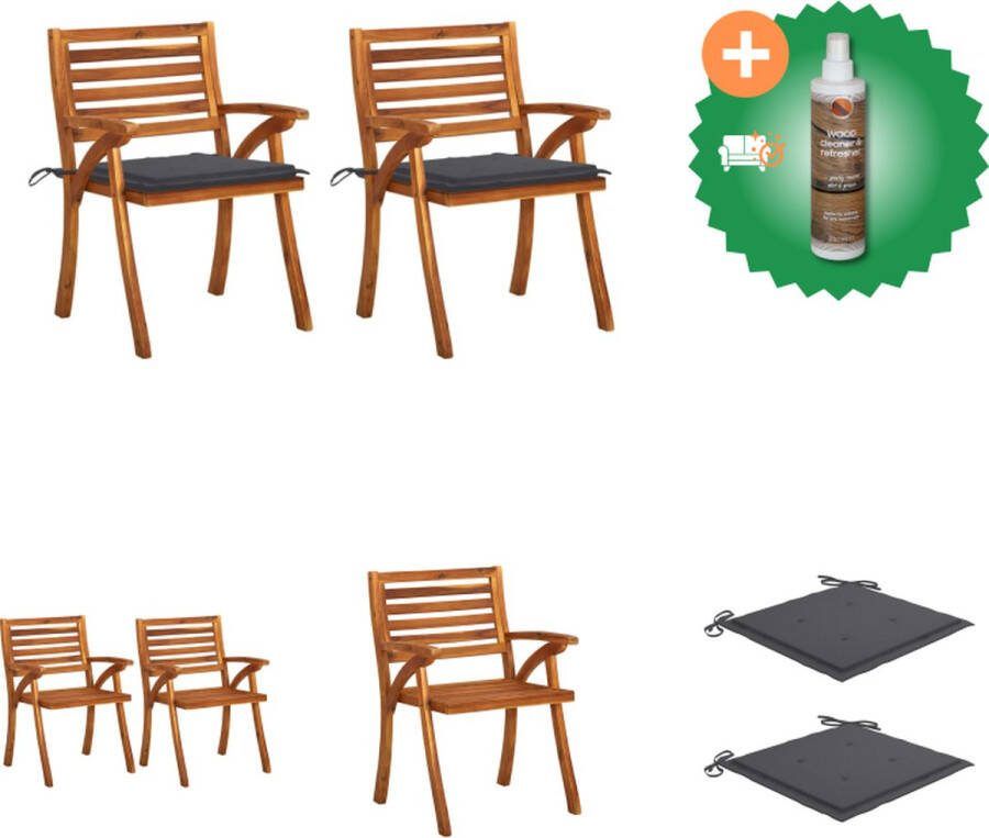 VidaXL Eetkamerstoelen Acaciahout 59x59x87 cm Inclusief kussens Antraciet Tuinstoel Inclusief Houtreiniger en verfrisser