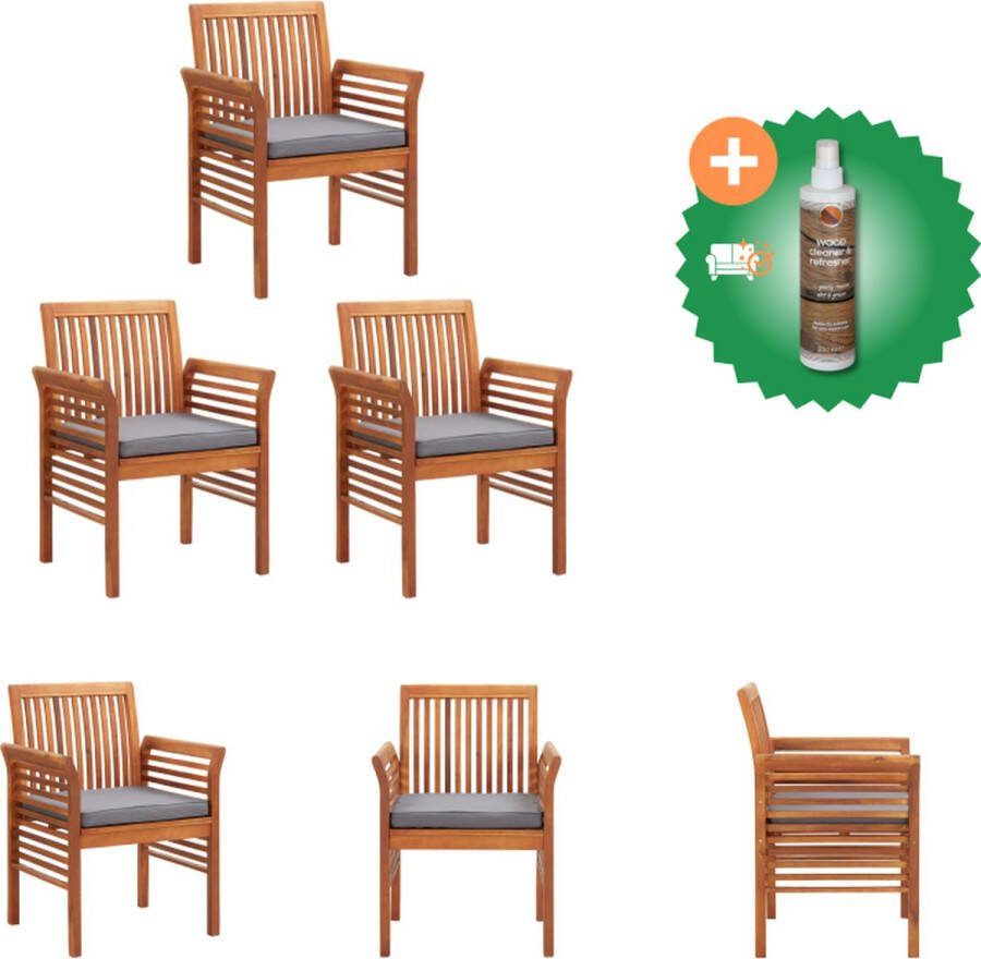 VidaXL Eetkamerstoelen Acaciahout 64 x 60 x 90 cm Bruin frame Donkergrijs kussen Tuinstoel Inclusief Houtreiniger en verfrisser