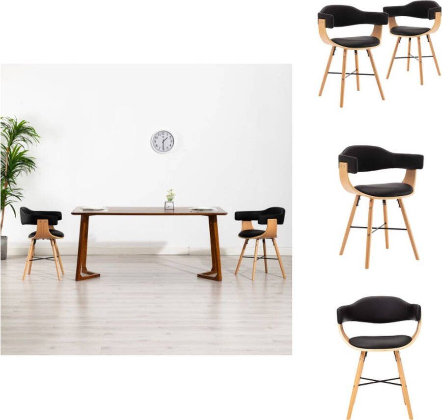 VidaXL Eetkamerstoelen Armleuningen Kunstleer 52.5 x 47 x 75.5 cm Zwart Lichtbruin Eetkamerstoel