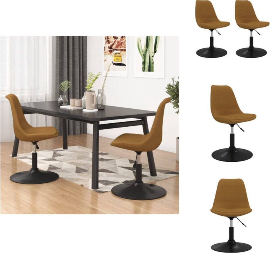 VidaXL Eetkamerstoelen Bruin Fluweel 49 x 42 cm Verstelbare hoogte Stabiel metalen frame Eetkamerstoel